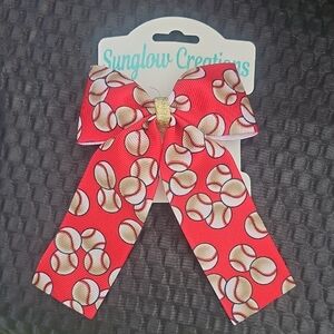 Red Baseball Print Hair Bow